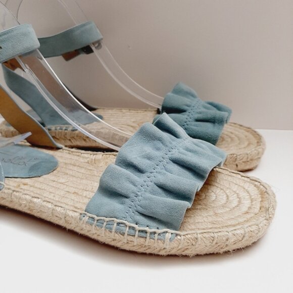 SPLENDID Becca Ruffled Blue Suede Rope Espadrille Ankle Strap Sandals 7.5 Flawed - Picture 3 of 15